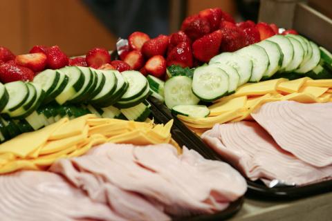 lunch spread - strawberries, cucumber, american cheese, turkey